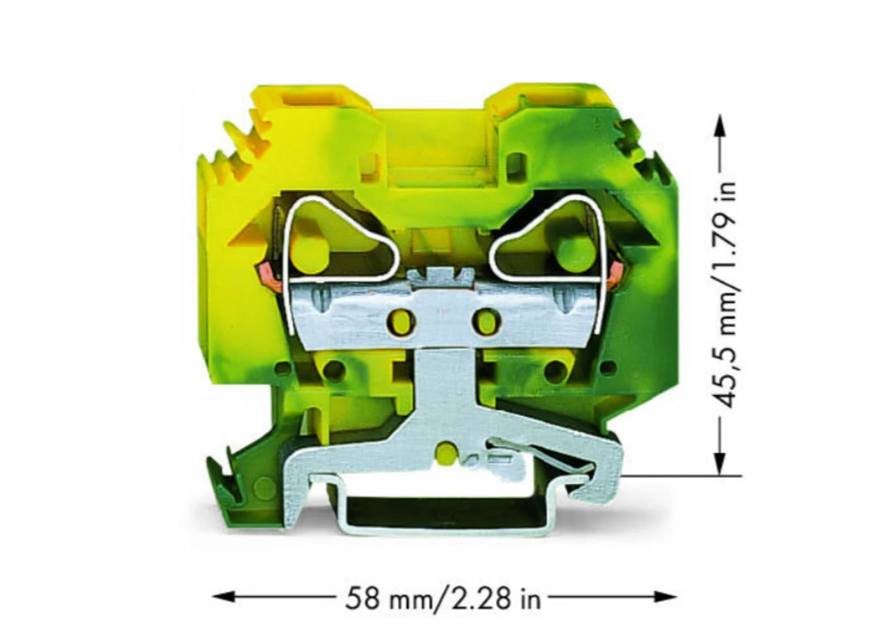 2-Conductor Ground Terminal Block, 12mm, Yellow/Green By Wago 283-107