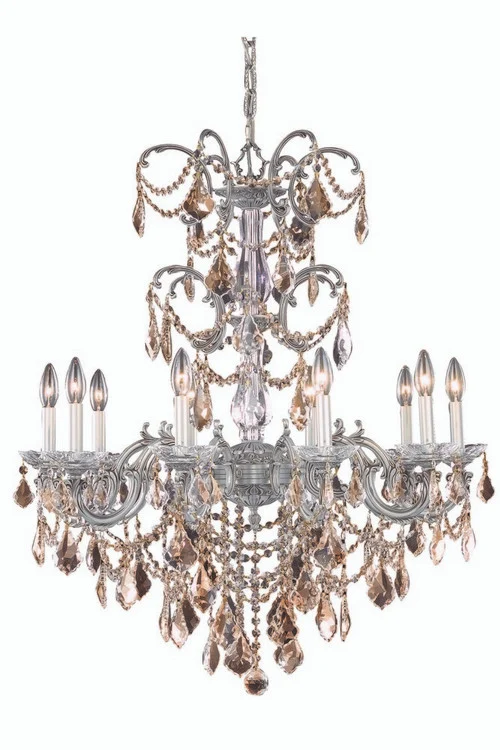 Athena 10 light Pewter Chandelier Golden Teak (Smoky) Swarovski Elements Crystal (758|9710D29PW-GT/SS)