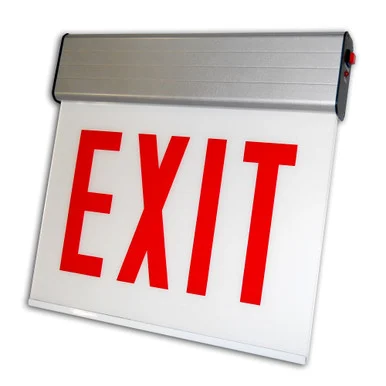 Best Lighting Products CAELXTEU2RWAEM-DA Chicago Approved Edgelit Aluminum Exit/Stair Sign, Double Face, Red Letters, Aluminum Housing, Battery Backup, EXIT, Double Arrow