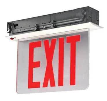 Best Lighting Products NYRELZXTE2RCWSPV New York City Compliant Edgelit Aluminum Exit Sign, Double Face, Red Letters, Clear Panel, White Housing Color, AC Only, No Wall Mount, No Self-Diagnostics, 208/220/240 volt, 50/60 Hz
