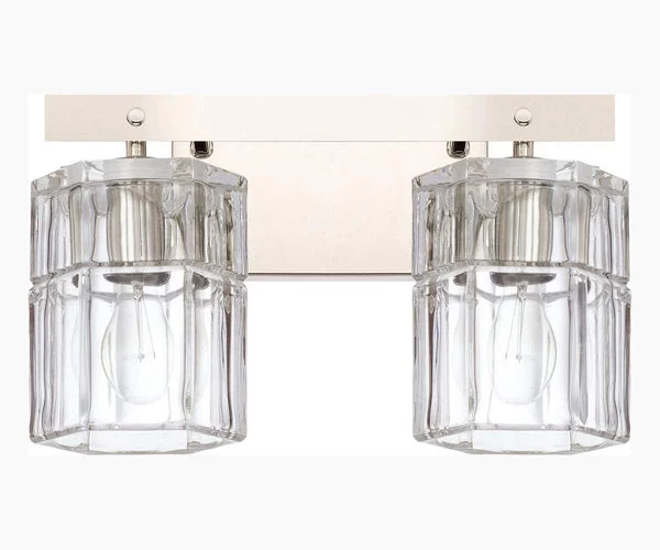 Capital lighting 14"W Sloane 2-Light Vanity Polished Nickel with Clear Grooved Glass