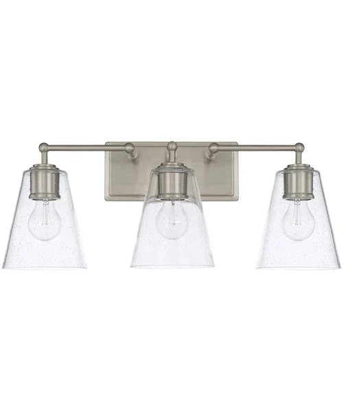 Capital lighting 3-Light Vanity In Brushed Nickel With Clear Seeded Glass