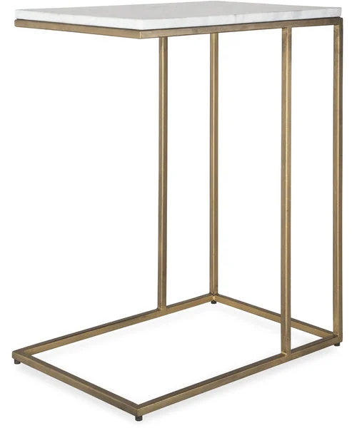 Lampsusa Accent Table in Antique Brass with White Morward Honed Marble