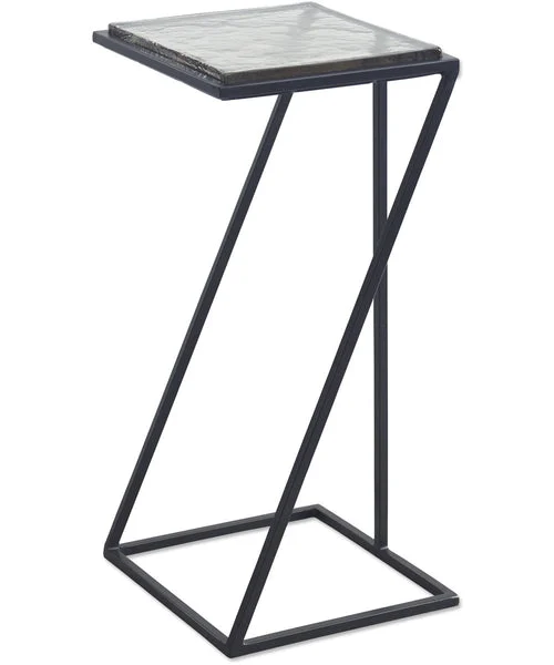 Lampsusa Accent Table in Black with Thick Glass Top