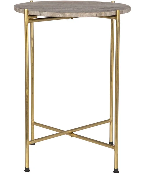 Lampsusa Accent Table with Gold Frame and Dark Travertine Marble