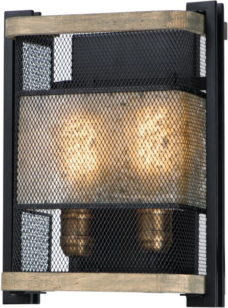 Maxim 10"W Boundry 2-Light Wall Sconce Black / Barn Wood / Antique Brass