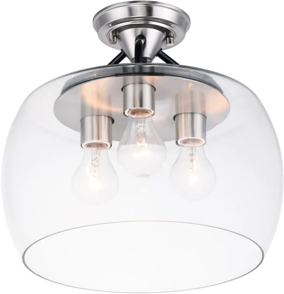 Maxim 14"W Goblet 3-Light Semi Flush Mount Black / Satin Nickel