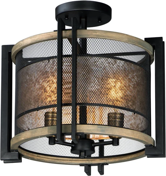 Maxim 17"W Boundry 3-Light Flush Mount Black / Barn Wood / Antique Brass