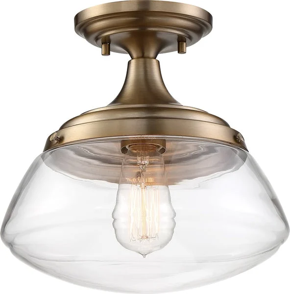 Nuvo lighting 10"W Kew 1-Light Close-to-Ceiling Burnished Brass / Clear