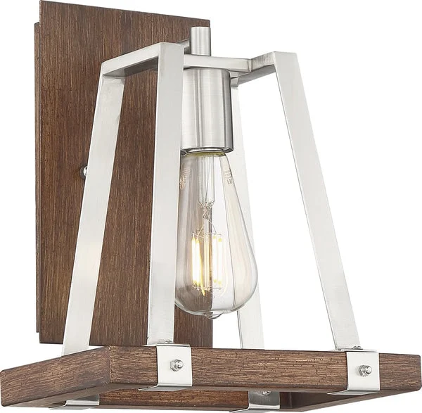 Nuvo lighting 10"W Outrigger 1-Light Vanity & Wall Brushed Nickel / Nutmeg Wood