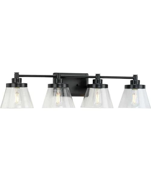 Progress lighting Hinton 4-Light Clear Seeded Glass Farmhouse Bath Vanity Light Matte Black