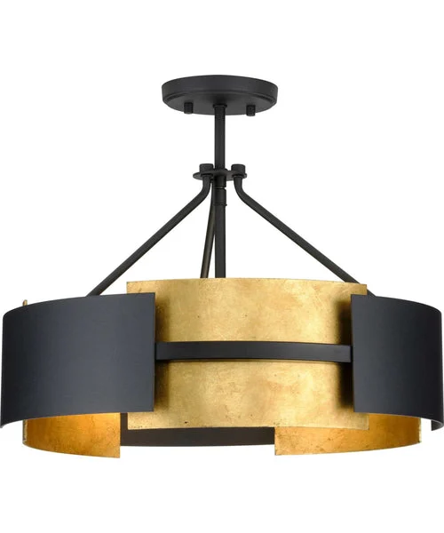 Progress lighting Lowery 3-Light Textured Black/Distressed Gold Convertible Semi-Flush Ceiling or Hanging Pendant Light Textured Black