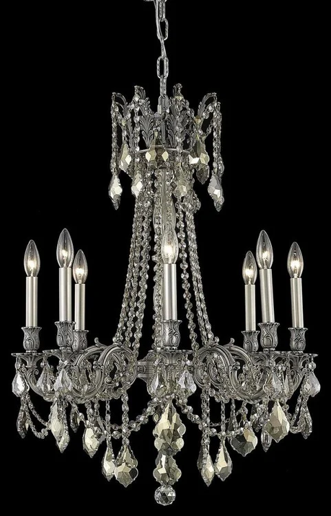 Rosalia 8 light Pewter Chandelier Golden Teak (Smoky) Royal Cut Crystal (758|9208D24PW-GT/RC)
