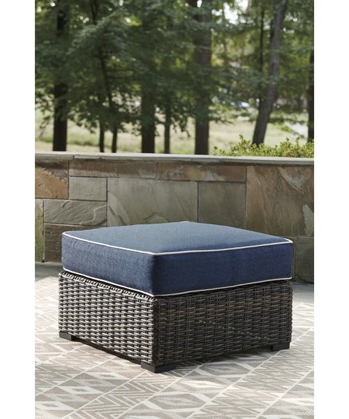 Signature design by ashley 11"H Grasson Lane Ottoman with Cushion Brown/Blue