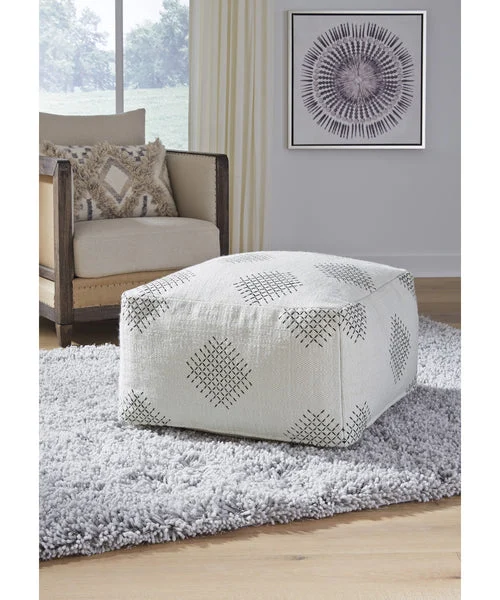 Signature design by ashley 14"H Mabyn Pouf Ivory/Beige/Gray