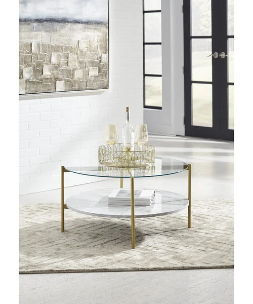 Signature design by ashley 16"H Wynora Round Cocktail Table White/Gold
