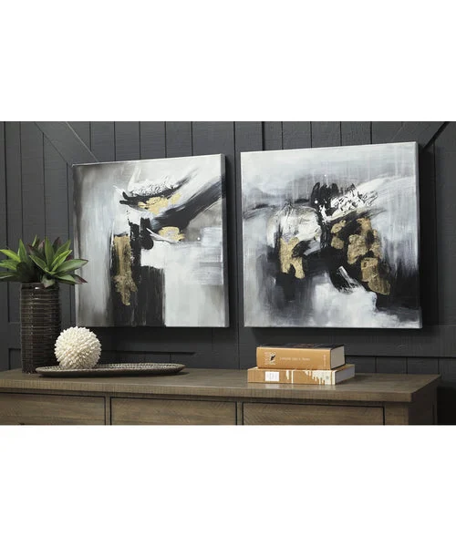 Signature design by ashley 24"H Jerrin Wall Art Set (2/CN) Black/White/Gold