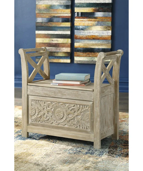Signature design by ashley 28"H Fossil Ridge Accent Bench Whitewash