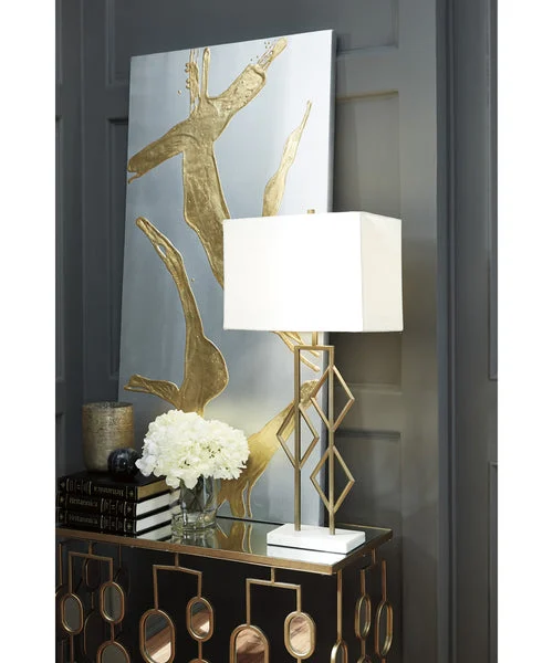 Signature design by ashley 35"H Edsel Metal Table Lamp (1/CN) Champagne/White